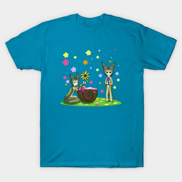 Snail and slug with flowers T-Shirt by VixenwithStripes